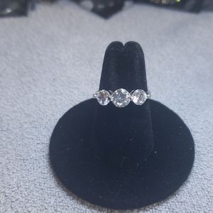 Simple, silver, 3 crystal ring
